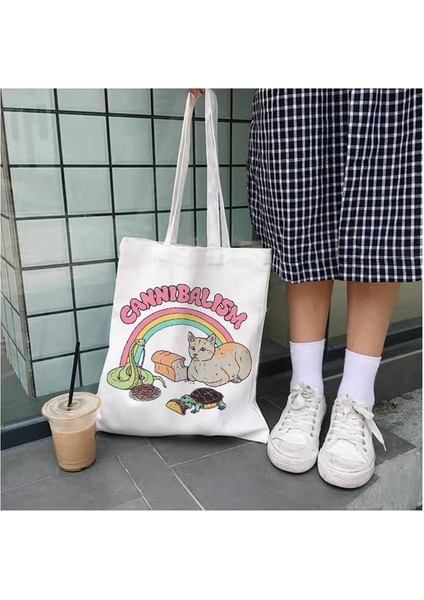 17 Bir Boyut Kadın Alışveriş Çantaları Sevimli Ayı Karikatürler Desen Serisi Eko Alışveriş Omuz Çantası Moda Komik Baskı Çanta Kanvas Tote Çanta (Yurt Dışından)