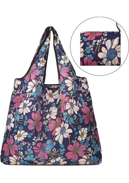 61006 M Orta Büyük Kapasiteli Katlanabilir Alışveriş Çantaları Taşınabilir Moda Cepler Yırtılmaya Dayanıklı Yeniden Kullanılabilir Tote Çanta Eko-Çantalar (Yurt Dışından)