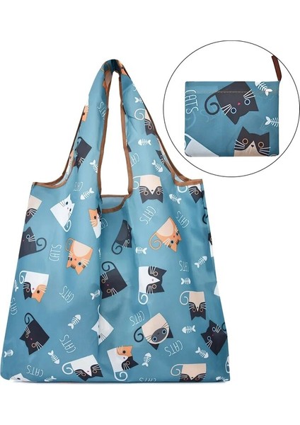 61006 M Orta Büyük Kapasiteli Katlanabilir Alışveriş Çantaları Taşınabilir Moda Cepler Yırtılmaya Dayanıklı Yeniden Kullanılabilir Tote Çanta Eko-Çantalar (Yurt Dışından)