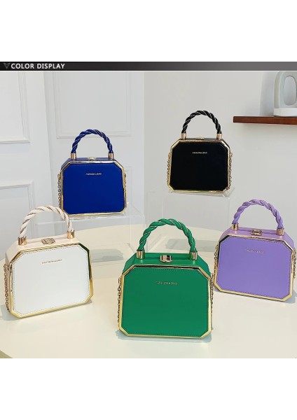 Beyaz Harfsiz Gece Çantası Moda Tasarımcısı Metal Kare Çanta Bayanlar Küçük Cep Telefonu Zinciri Bir Omuz Crossbody Çanta Kutusu Akşam Baskı Klasik Katı (Yurt Dışından) modelleri