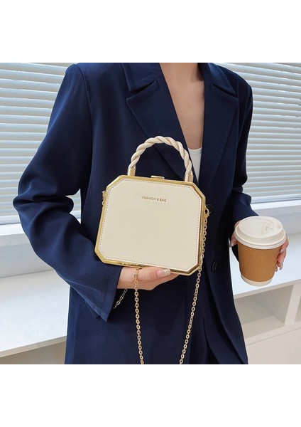 Beyaz Harfsiz Gece Çantası Moda Tasarımcısı Metal Kare Çanta Bayanlar Küçük Cep Telefonu Zinciri Bir Omuz Crossbody Çanta Kutusu Akşam Baskı Klasik Katı (Yurt Dışından) indirimleri