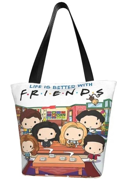 Stil 7 33X28X18 cm Geri Dönüşüm Klasik Tv Show Arkadaşlar Alışveriş Çantası Kadın Omuz Kanvas Tote Çanta Yıkanabilir Karikatür Komik Bakkal Alışveriş Çantaları (Yurt Dışından)