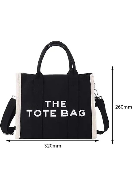 Siyah Moda Kanvas Tote Çanta Kadın Lüks Tasarımcı Omuz Çantaları Marka Siyah Bayanlar Crossbody Çanta Büyük Beyaz Alışveriş Çantaları Çantalar (Yurt Dışından)