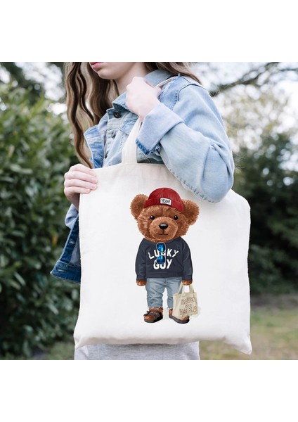 Mavi Blingpaw Kanvas Tote Teddy Bear Şanslı Adam Dünyayı Kurtar Mektup Baskı Komik %100% Pamuk Yeniden Kullanılabilir Alışveriş Çantaları Eco Bolsa (Yurt Dışından) fiyatları