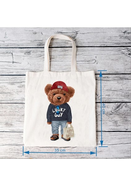 Mavi Blingpaw Kanvas Tote Teddy Bear Şanslı Adam Dünyayı Kurtar Mektup Baskı Komik %100% Pamuk Yeniden Kullanılabilir Alışveriş Çantaları Eco Bolsa (Yurt Dışından) fırsatları