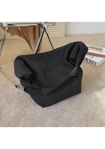 Siyah Büyük (Maksimum Uzunluk> 50CM) Saf Renk Naylon Büyük Bez Çantalar Kadınlar Için 2021 Yeni Omuz Alışveriş Çantası Su Geçirmez Kumaş Çanta Basit Moda Hobo Bolso (Yurt Dışından)