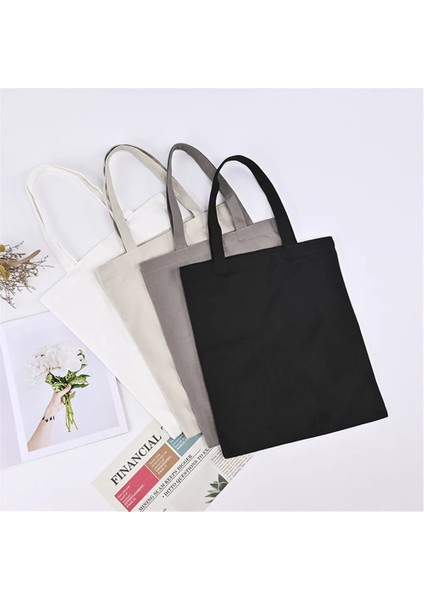 Açık Gri Moda Düz Renk Tote Çanta Bej ve Siyah Alışveriş Orijinal Unisex Seyahat Kanvas Çantalar Eko Katlanabilir Alışveriş Tote Büyük Tote (Yurt Dışından)