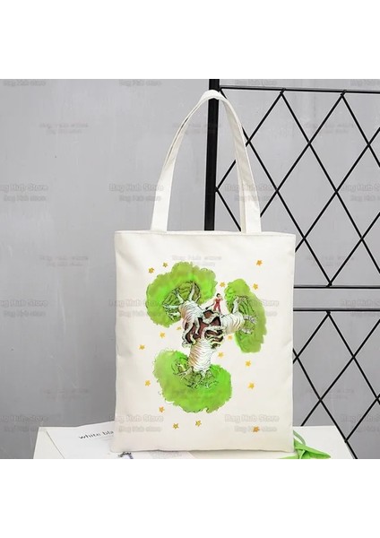 Q Küçük Prens Karikatür Alışveriş Çantası Kanvas Tilki Hayvan Peri Masalı Bez Çantalar Baskı Eko Çanta Shopper Principito Omuz Çantaları (Yurt Dışından)