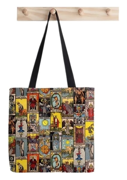 F681 Shopper Tarot Binbaşı Arcana Baskılı Tote Çanta Kadın Harajuku Shopper Çanta Kız Omuz Alışveriş Çantası Bayan Kanvas Çanta (Yurt Dışından)