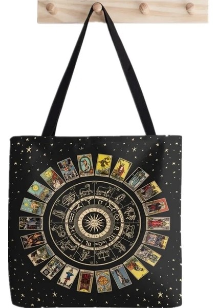 F681 Shopper Tarot Binbaşı Arcana Baskılı Tote Çanta Kadın Harajuku Shopper Çanta Kız Omuz Alışveriş Çantası Bayan Kanvas Çanta (Yurt Dışından) indirimleri