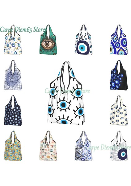 Stil 10 Alışveriş Çantası Sihirli Gözler Charm Bakkal Alışveriş Bez Çantalar Kadın Özel Siyah Nazar Muska Boho Desen Shopper Omuz Çantası Büyük Çanta (Yurt Dışından)