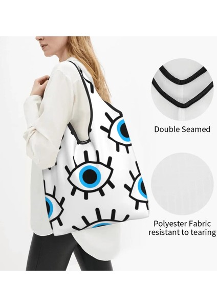 Stil 10 Alışveriş Çantası Sihirli Gözler Charm Bakkal Alışveriş Bez Çantalar Kadın Özel Siyah Nazar Muska Boho Desen Shopper Omuz Çantası Büyük Çanta (Yurt Dışından)