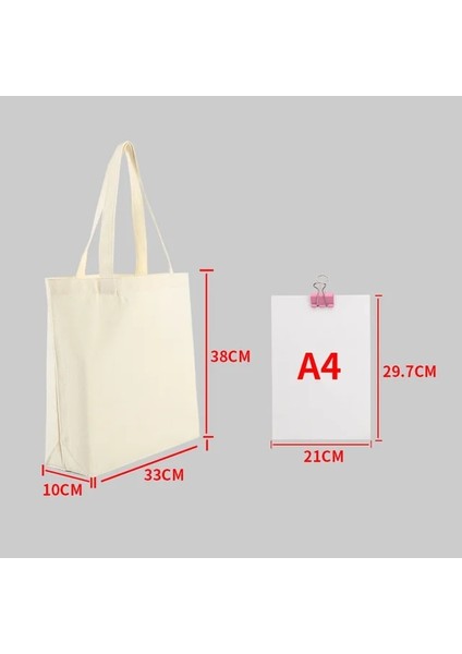 BEJ-33X38X10CM Büyük Kapasiteli Kanvas Alışveriş Çantaları Diy Katlanır Çevre Dostu Pamuk Bez Çantalar Omuz Çantası Yeniden Kullanılabilir Bakkal Çanta Bej Beyaz (Yurt Dışından)