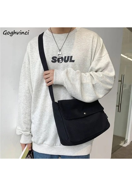 Siyah Küçük-Hayır Kolye Erkekler Crossbody Çanta Harajuku Çift Omuz Tüm Maç Messenger Çanta Büyük Kapasiteli Tiki Basit Satchel Kanvas Çanta Ulzzang (Yurt Dışından) fiyatları