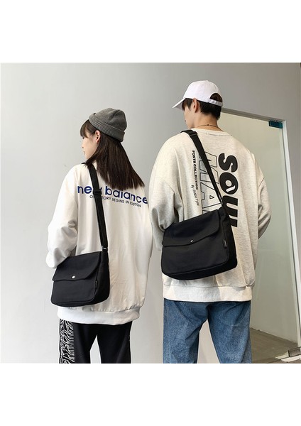 Siyah Küçük-Hayır Kolye Erkekler Crossbody Çanta Harajuku Çift Omuz Tüm Maç Messenger Çanta Büyük Kapasiteli Tiki Basit Satchel Kanvas Çanta Ulzzang (Yurt Dışından) modelleri