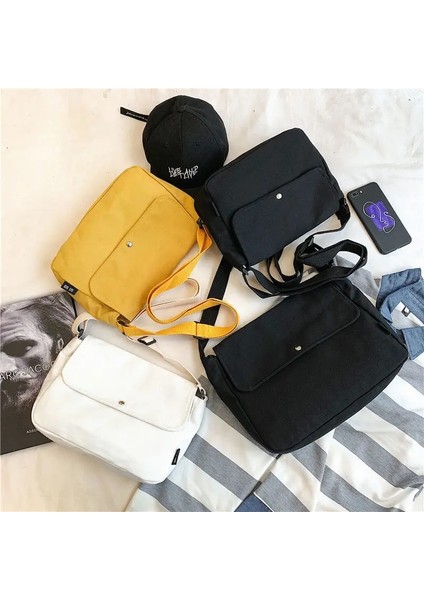 Siyah Küçük-Hayır Kolye Erkekler Crossbody Çanta Harajuku Çift Omuz Tüm Maç Messenger Çanta Büyük Kapasiteli Tiki Basit Satchel Kanvas Çanta Ulzzang (Yurt Dışından) fırsatları