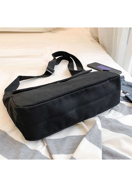 Siyah Küçük-Hayır Kolye Erkekler Crossbody Çanta Harajuku Çift Omuz Tüm Maç Messenger Çanta Büyük Kapasiteli Tiki Basit Satchel Kanvas Çanta Ulzzang (Yurt Dışından) indirimleri