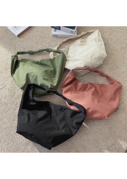 Siyah Büyük (Maksimum Uzunluk> 50CM) Saf Renk Naylon Büyük Bez Çantalar Kadınlar Için 2021 Yeni Omuz Alışveriş Çantası Su Geçirmez Kumaş Çanta Basit Moda Hobo Bolso (Yurt Dışından) indirimleri