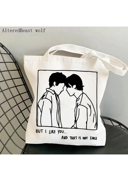 B4677 Kadın Alışveriş Çantası Çok Aç Tırtıl Kanvas Tote Çanta Harajuku Alışveriş Kanvas Alışveriş Çantası Kız Noel Tote Omuz (Yurt Dışından)