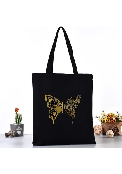 2BUTTERFLY009 35CM x 40CM Kadın Kanvas Omuz Çantası Moda Kelebek Serisi Bez Alışveriş Çantaları Eko Organizatör Büyük Çanta Katlanır Bakkal Alışveriş Paketi (Yurt Dışından)