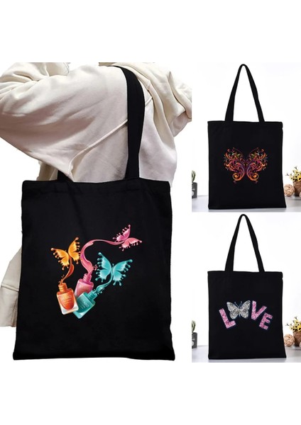 2BUTTERFLY009 35CM x 40CM Kadın Kanvas Omuz Çantası Moda Kelebek Serisi Bez Alışveriş Çantaları Eko Organizatör Büyük Çanta Katlanır Bakkal Alışveriş Paketi (Yurt Dışından) indirimleri