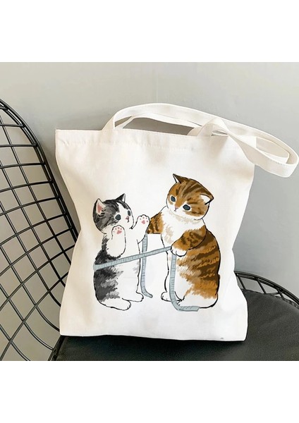 14 33X37CM 13X14.6IN Kızlar Için Omuz Çantaları Moda Alışveriş Çantası Kawaii Kediler Sevimli Hayvan Çantaları Alışveriş Çantası Kanvas Çantalar Tote Çanta Çanta Rahat Kız (Yurt Dışından) indirimleri