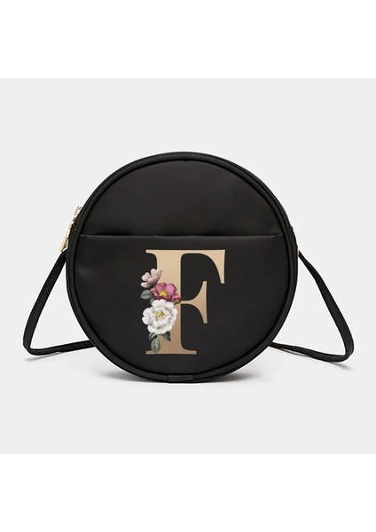 6gold F Altın Harf Adı Desen Serisi Yuvarlak Bayan Crossbody Saklama Çantası Çanta Telefon Cüzdan Messenger Omuz Okul Messenger Çanta (Yurt Dışından)