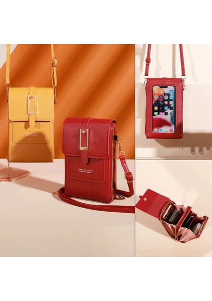 Şarap Kırmızı Yeni Çok Fonksiyonlu Kadın Çantaları Şeffaf Dokunmatik Ekran Telefon Çantası Trend Basit Crossbody Çanta Kadın Moda Cüzdan Para Çantası (Yurt Dışından) fiyatları
