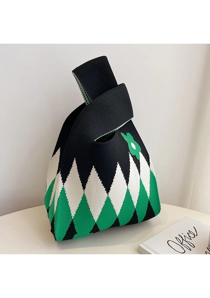 Bej Moda El Yapımı Örgü Çanta Kadın Mini Düğüm Bilek Çantası Tote Çanta Kore Rahat Renk Çizgili Öğrenci Yeniden Kullanılabilir Alışveriş Çantaları (Yurt Dışından) indirimleri