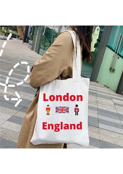 35 35X40CM Londra Köprüsü Big Ben Ingiltere Bayrağı Haritası Omuz Alışveriş Kanvas Tote Çanta Manzara Skyline Birleşik Krallık Ingiliz Kadın Çanta (Yurt Dışından)