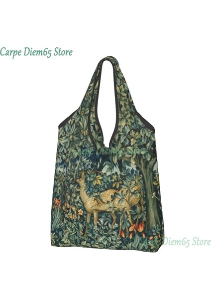 17 Alışveriş Çantası Özel William Morris Geyikler ve Kuşlar Ormanda Alışveriş Çantaları Kadın Taşınabilir Büyük Bakkal Çiçek Hayvan Sanat Shopper Bez Çantalar (Yurt Dışından) modelleri