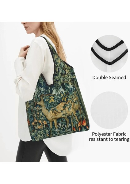 17 Alışveriş Çantası Özel William Morris Geyikler ve Kuşlar Ormanda Alışveriş Çantaları Kadın Taşınabilir Büyük Bakkal Çiçek Hayvan Sanat Shopper Bez Çantalar (Yurt Dışından) fırsatları