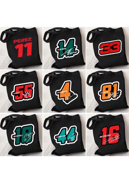 W1 35X40CM Iki Taraflı F1 Racers Numarası 55 44 33 Max Sergio Lewis Fernando Carlos Bez Çantalar Alışveriş Çantası Kanvas Yeniden Kullanılabilir Büyük Omuz Çantaları (Yurt Dışından) fiyatları