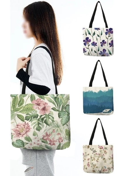 Desen 3 Boyut M 35X35 cm Taze Çiçek Baskı Çanta Kadın Bayanlar Moda Rahat Tote Seyahat Alışveriş Çantaları Bakkal Süpermarket Için (Yurt Dışından) fırsatları