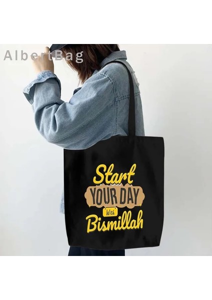 237 35X40CM Islam Arapça Kur'an Islami Alıntılar Allah Müslüman Bismillah Çiçek Shopper Kanvas Tote Çanta Ya Hussain Irak Bayrağı Omuz Çanta (Yurt Dışından)