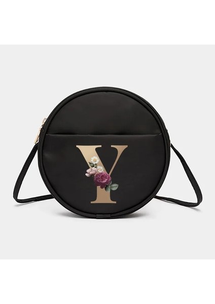 6 Altın Y Altın Harf Adı Desen Serisi Yuvarlak Bayan Crossbody Saklama Çantası Çanta Telefon Cüzdan Messenger Omuz Okul Messenger Çanta (Yurt Dışından)