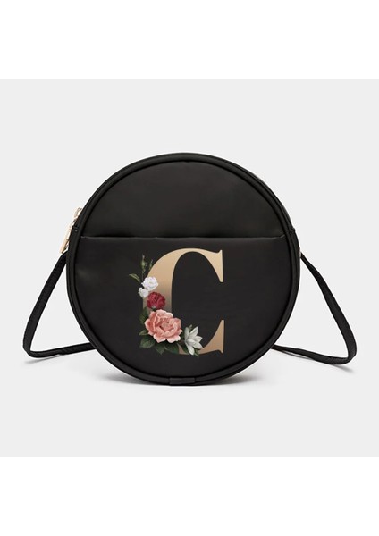 6 Altın Y Altın Harf Adı Desen Serisi Yuvarlak Bayan Crossbody Saklama Çantası Çanta Telefon Cüzdan Messenger Omuz Okul Messenger Çanta (Yurt Dışından) fırsatları