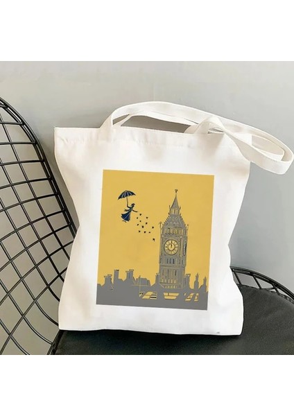 B801 2021 Shopper Zarif Mary Poppins Kawaii Çanta Harajuku Kadın Alışveriş Çantası Kanvas Alışveriş Çantası Kız Tote Çanta Omuz Bayan Çantası (Yurt Dışından)