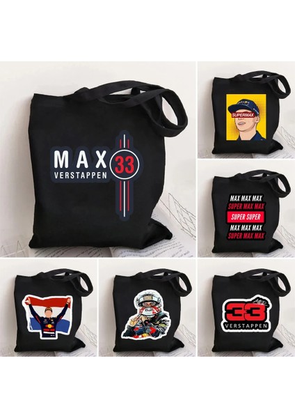 W4 35X40CM Max Verstappen Bez Çantalar Kadınlar Için Numarası 33 F1 Araba Yarışı Karikatür Alışveriş Çantası Tuval Yeniden Kullanılabilir Büyük Kapasiteli Omuz Çantaları (Yurt Dışından) fiyatları