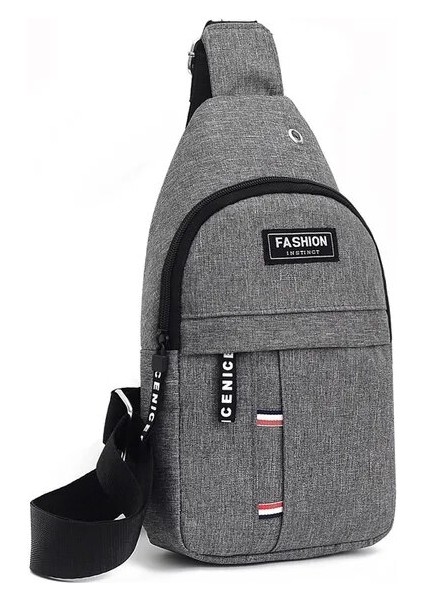 Gri 17X31CM Erkek Göğüs Çantası Rahat Bel Çantası Erkek Su Geçirmez Omuz Crossbody Çanta Naylon Çanta (Yurt Dışından)