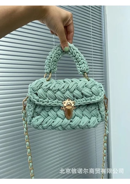 Yeşil Moda Halat Örgü Kadın Çanta Tasarımcısı Zincirler Dokuma Omuz Kadınlar Için Crossbody Çanta 2021 Küçük Kare Flap Bayan Çantalar (Yurt Dışından)