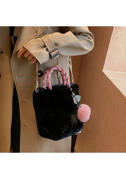 Gri Peluş Omuz Çantası Kiraz Kolye ile Kadın Kız Trendy Çanta Tote Çanta (Yurt Dışından) indirimleri