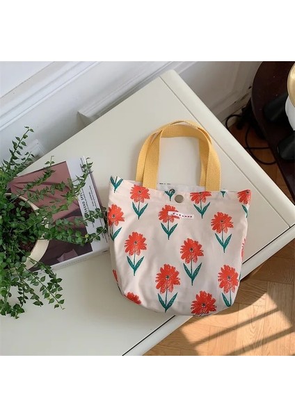 Kırmızı Çiçek Yaprağı 10X25X20 cm Kore Tarzı Sevimli Çiçek Kanvas Küçük Alışveriş Çantası Kadın Kadın Kız Çanta Öğle Yemeği Çantaları Alışveriş Bezi El Çantası Çanta (Yurt Dışından)