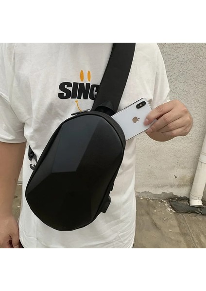 Siyah Kamuflaj 2021 Yeni Göğüs Çanta Erkek Moda Üç Boyutlu Sert Kabuk Su Geçirmez Sürme Çift USB Şarj Messenger Sling Omuz Çantaları (Yurt Dışından) fiyatları