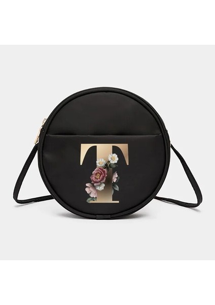 6gold T Altın Harf Adı Desen Serisi Yuvarlak Bayan Crossbody Saklama Çantası Çanta Telefon Cüzdan Messenger Omuz Okul Messenger Çanta (Yurt Dışından)