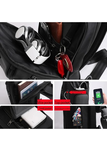 Siyah Marka Büyük Kapasiteli Erkekler Oxford Su Geçirmez Çok Fonksiyonlu Omuzdan Askili Çanta Crossbody Çanta Messenger Göğüs Sling Seyahat Paketi Erkek (Yurt Dışından) modelleri