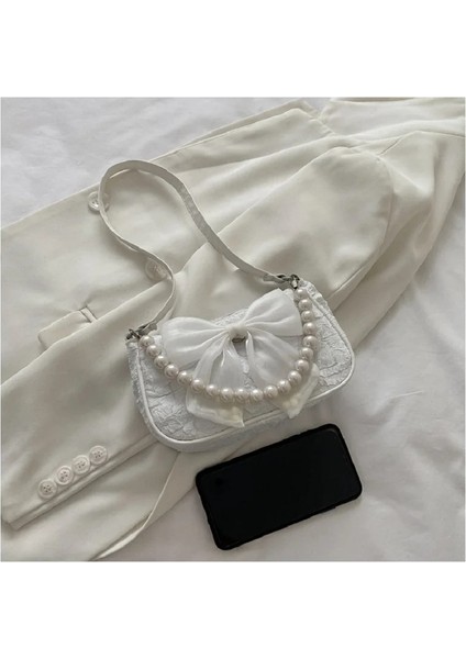 Beyaz Fold 2 20X6.5X12CM Moda Inci Zincirler Tasarım Kadın Omuz Messenger Çanta Tatlı Yay Bayanlar Crossbody Çanta Çiçek Desen Kadın Kare Çanta (Yurt Dışından) modelleri