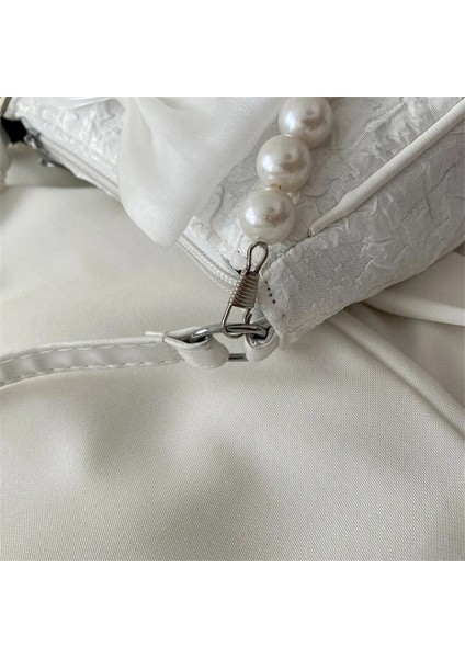 Beyaz Fold 2 20X6.5X12CM Moda Inci Zincirler Tasarım Kadın Omuz Messenger Çanta Tatlı Yay Bayanlar Crossbody Çanta Çiçek Desen Kadın Kare Çanta (Yurt Dışından) fırsatları