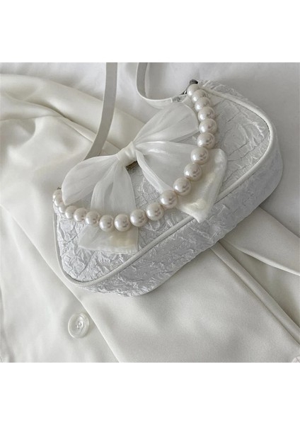 Beyaz Fold 2 20X6.5X12CM Moda Inci Zincirler Tasarım Kadın Omuz Messenger Çanta Tatlı Yay Bayanlar Crossbody Çanta Çiçek Desen Kadın Kare Çanta (Yurt Dışından) indirimleri