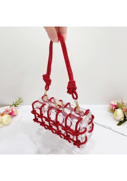 Yeşil Mini (Maksimum UZUNLUK<20CM) 2023 Kristal Süslenmiş Halat Akrilik Debriyaj Rhinestones Akşam Omuz Çantası Kristal Kadınlar Lüks Temizle Parti Düğün Düğüm Çanta (Yurt Dışından) fırsatları